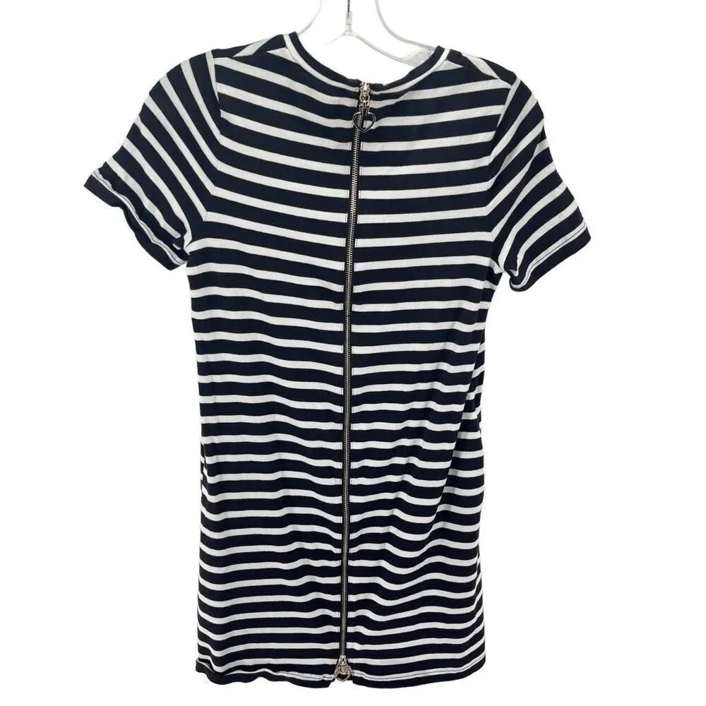 Kate Spade Womens Striped Dress Zip 100% Cotton Mini Black White Size XS